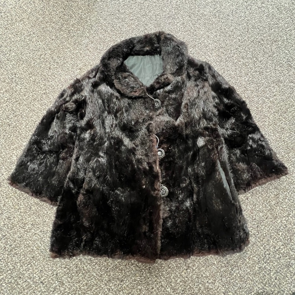 Vintage Faux Fur Coat‎ Womens M Brown Butterfly Lining Glam Winter Jacket
